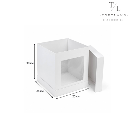 Біла коробка для торта з 3-х частин та з вікном 25×25×30 см