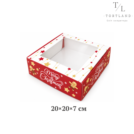 Коробка для десертів 20×20×7 "Новорічна червона"