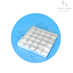 Біла коробка з прозорою кришкою 20х20х3 см з перетинками на 25 цукерок