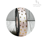 Стрічка атласна 2,5 см ванільна в золоте сердечко , 30 м