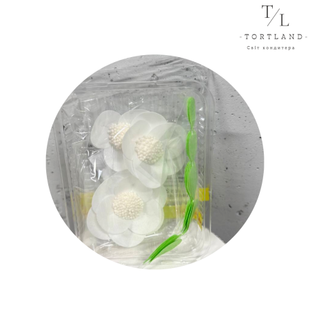 Набір ваф. декору "Квіти з листочками білі з зеленим"