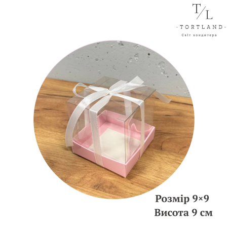 Коробка з прозорою кришкою рожева 9×9×9 см